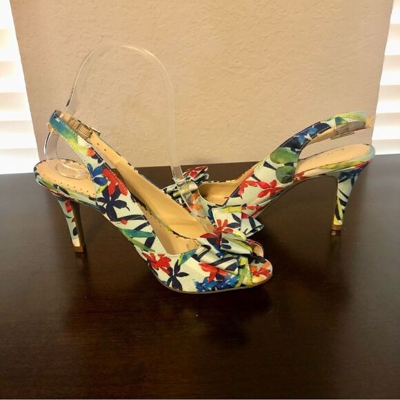 Kelly & Katie Floral Heels Open Toe with Bow Size 6 - Picture 1 of 11